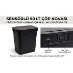 Geseus Sensörlü Çöp Kovası Şarjlı Fotoselli 50 Litre Büyük Boy Atık Kovası-Siyah - 45 x 45 cm