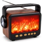Geseus Şömine Efektli Nostajik Radyo Solar Panelli Nostaljik Görünümlü Bluetoothlu ve Fenerli Mp3 Çalar Müzik Kutusu - Açık Kahverengi