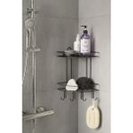 Get Store 2 Katlı Siyah Banyo Köşe Rafı, Askılı Duş Organizeri ve Şampuanlık