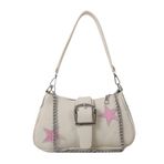 GETBSTOOP Yıldız zincir omuzdan askili çanta rahat kadın çantası Hobo çanta çok yönlü tuval Tote çanta Crossbody koltukaltı çanta günlük randevu çantalar, beyaz