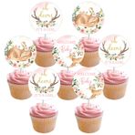 Geyik Bebek Duş Süslemeleri Kız için, 24 Parça Oh Deer It's A Girl Cupcake Toppers, Welcome Baby Cupcake Picks Pembe, Açık Kahverengi Ceylan Orman Hayvan Bebek Duş Parti Malzemeleri