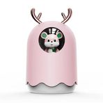 Geyik Boynuzlu Mini Hava Nemlendirici - Astronot Fare Figürlü, LED Işıklı Taşınabilir Buhar Makinesi (pembe)