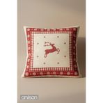 Geyik Desenli Çift Taraflı Kırlent Kılıfı - 45x45 cm Yılbaşı Dekoratif