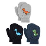 Geyoga 3 çift çocuklar eldivenler kış sıkı örgü eldiven kış dinozor tam parmak Toddler eldivenler erkek kız için, Siyah, Gri, Koyu Gri, Tek Beden