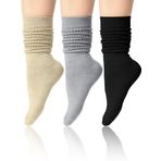 Geyoga 3 çift Slouch çorap Scrunch çorap pamuk örgü çizme çorap yumuşak uzun çorap kış yığılmış çorap kadın kızlar için, Siyah, Gri, Haki, Tek Beden