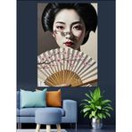 Geyşa Yüzü Japon Yelpaze Dekoratif Kanvas - Mdf Ahşap Tablo