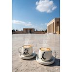 Gezdikçe Bilelim 2'li Tabaklı Atatürk Temalı Tabaklı El Yapımı Double Kupa, Seramik Kupa, Mug, Kupa, Handmade - 001 - Beyaz