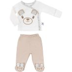 Gezenbebe Hero Bebekler İçin Nakışlı Zıbın & Patikli Pantolon Set Teddy (Organik) - 0 - 3 Ay - Krem