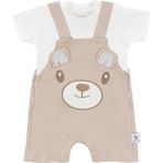 Gezenbebe Hero Kısa Kol Bebek T-Shirt ve Nakışlı Salopet Seti- Teddy(ORGANİK) - 6 - 9 Ay - Krem