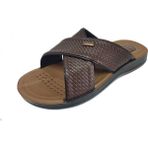 Gezer 12598-25 Deri Anatomik Çapraz Erkek Terlik - Kahverengi