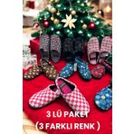 GEZER 3'lü Paket Kışlık Gondol Ev Terliği,Çeyiz Bohça Seti