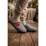 Gezer Kışlık Kadın Ev Bahçe Comfort Taban Nakışlı Kalp Desenli Keçe Terlik GT1KZM.12062.06, Gri, 36