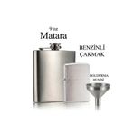 Gezginimport 9 oz Çelik Matara & Benzinli Çakmak & huni Hediye Seti matara seti viski konyak alkol şişesi
