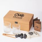 Gfc Life Store 30 Yaş Tasarımlı Ahşap Kutulu 2'li Glasgow Viski Kadeh Seti + 6 Soğutucu Taş