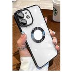 GGM GİYİM & AKSESUAR iPhone 11 ile Uyumlu Laser Şeffaf Parlak Arka Yüzey Ve Logo Detaylı Kenarları Silikon Yapıya Sahip Lens Koruyuculu Kılıf(Siyah)