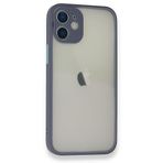 GGM GİYİM & AKSESUAR iPhone 12 ile Uyumlu Arka Kısmı Mat Şeffaf Yapıya Sahip Kenarları Silikon Tpu Malzemeden Üretilmiş Renkli Tuşlara Sahip Kamera Korumalı Transparan Kılıf (Gri)