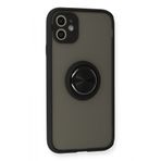 GGM GİYİM & AKSESUAR iPhone 12 ile Uyumlu Arka Kısmı Mat Şeffaf Yapıya Sahip Manyetik Yüzük Stantlı Kenarları Silikon Tpu Malzemeden Üretilmiş Renkli Tuşlara Kamera Korumalı Transparan Kılıf (Siyah)