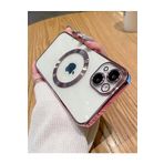 GGM GİYİM & AKSESUAR iPhone 13 ile Uyumlu Laser Şeffaf Parlak Arka Yüzey Ve Logo Detaylı Kenarları Silikon Yapıya Sahip Lens Koruyuculu Kılıf (Pembe)