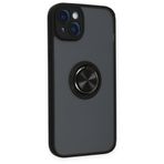 GGM GİYİM & AKSESUAR iPhone 14 ile Uyumlu Arka Kısmı Mat Şeffaf Yapıya Sahip Manyetik Yüzük Stantlı Kenarları Silikon Tpu Malzemeden Üretilmiş Renkli Tuşlara Kamera Korumalı Transparan Kılıf (Siyah)