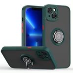 GGM GİYİM & AKSESUAR iPhone 14 ile Uyumlu Arka Kısmı Mat Şeffaf Yapıya Sahip Manyetik Yüzük Stantlı Kenarları Silikon Tpu Malzemeden Üretilmiş Renkli Tuşlara Kamera Korumalı Transparan Kılıf (Yeşil)