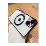 GGM GİYİM & AKSESUAR iPhone 14 ile Uyumlu Laser Şeffaf Parlak Arka Yüzey Ve Logo Detaylı Kenarları Silikon Yapıya Sahip Lens Koruyuculu Kılıf (Siyah)