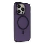 GGM GİYİM & AKSESUAR iPhone 14 Pro için Magsafe ile Uyumlu Arka Kısmı Mat Açılır Metal Kamera Çerçeveli Stantlı Anti Shock Frost Kılıf (Derin Mor)