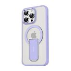 GGM GİYİM & AKSESUAR iPhone 14 Pro için Magsafe ile Uyumlu Arkası Mat Yapıya Metal Kamera Çerçeveli Ultra Güçlendirilmiş Açılır Stantlı Tork Kılıf (Lila)