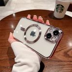 GGM GİYİM & AKSESUAR iPhone 15 için Magsafe ile Uyumlu Arka Kısmı Parlak Yapıya Sahip Silikon Yapılı Güçlendirilmiş Mıknatıslı Lens Koruyuculu Wireless Kablosuz Şarj Destekli Kılıf (Pembe)