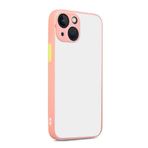 GGM GİYİM & AKSESUAR iPhone 15 ile Uyumlu Arka Kısmı Mat Şeffaf Yapıya Sahip Kenarları Silikon Tpu Malzemeden Üretilmiş Renkli Tuşlara Sahip Kamera Korumalı Transparan Kılıf (Pembe)