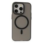 GGM GİYİM & AKSESUAR iPhone 15 Pro için Magsafe ile Uyumlu Arka Kısmı Mat Açılır Metal Kamera Çerçeveli Stantlı Anti Shock Frost Kılıf (Siyah)
