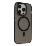 GGM GİYİM & AKSESUAR iPhone 15 Pro Max için Magsafe ile Uyumlu Arka Kısmı Mat Açılır Metal Kamera Çerçeveli Stantlı Anti Shock Frost Kılıf (Siyah)