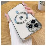 GGM GİYİM & AKSESUAR iPhone 15 Pro Max için Magsafe ile Uyumlu Arka Kısmı Parlak Şeffaf Yapıya Sahip Kenarları Silikon Yapılı Güçlendirilmiş Mıknatıslı Kamera Lens Koruyuculu Wireless Kablosuz Şarj