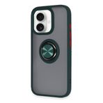 GGM GİYİM & AKSESUAR iPhone 16 ile Uyumlu Arka Kısmı Mat Şeffaf Yapıya Sahip Manyetik Yüzük Stantlı Kenarları Silikon Tpu Malzemeden Üretilmiş Renkli Tuşlara Kamera Korumalı Transparan Kılıf (Yeşil)