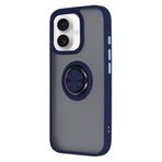 GGM GİYİM & AKSESUAR iPhone 16 ile Uyumlu Arka Kısmı Mat Şeffaf Yapıya Sahip Manyetik Yüzük Stantlı Kenarları Silikon Tpu Malzemeden Üretilmiş Renkli Tuşlara Sahip Kamera Korumalı Kılıf (Lacivert)