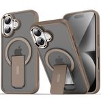 GGM GİYİM & AKSESUAR iPhone 16 Plus için Magsafe ile Uyumlu Arkası Mat Yapıya Metal Kamera Çerçeveli Ultra Güçlendirilmiş Açılır Stantlı Tork Kılıf (Gold)