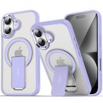 GGM GİYİM & AKSESUAR iPhone 16 Plus için Magsafe ile Uyumlu Arkası Mat Yapıya Metal Kamera Çerçeveli Ultra Güçlendirilmiş Açılır Stantlı Tork Kılıf (Lila)