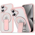 GGM GİYİM & AKSESUAR iPhone 16 Plus için Magsafe ile Uyumlu Arkası Mat Yapıya Metal Kamera Çerçeveli Ultra Güçlendirilmiş Açılır Stantlı Tork Kılıf (Pembe)