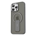 GGM GİYİM & AKSESUAR iPhone 16 Pro için Magsafe ile Uyumlu Arkası Mat Yapıya Metal Kamera Çerçeveli Ultra Güçlendirilmiş Açılır Stantlı Tork Kılıf (Gri)