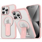 GGM GİYİM & AKSESUAR iPhone 16 Pro için Magsafe ile Uyumlu Arkası Mat Yapıya Metal Kamera Çerçeveli Ultra Güçlendirilmiş Açılır Stantlı Tork Kılıf (Pembe)