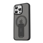 GGM GİYİM & AKSESUAR iPhone 16 Pro için Magsafe ile Uyumlu Arkası Mat Yapıya Metal Kamera Çerçeveli Ultra Güçlendirilmiş Açılır Stantlı Tork Kılıf (Siyah)