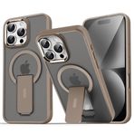 GGM GİYİM & AKSESUAR iPhone 16 Pro Max için Magsafe ile Uyumlu Arkası Mat Yapıya Metal Kamera Çerçeveli Ultra Güçlendirilmiş Açılır Stantlı Tork Kılıf (Gold)