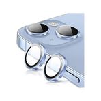 GGM GİYİM & AKSESUAR iPhone/Samsung ile Uyumlu Temperli Cam Kamera Koruma | Alüminyum Alaşım Çerçeveli Lens Kapağı, 9H Sertlik ve Kristal Netlik (10, Mavi, iPhone 15/15 Plus)