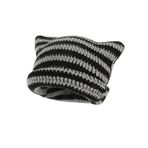 GGOOB Tığ şapka kadınlar için kedi bere Vintage kasketler kadınlar tilki şapka Grunge aksesuarları Slouchy Beanies kadınlar için, Siyah, Tek Beden