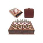 GGS GrandGiftStore Premium Çekmeceli El Işi Satranç Takımı Metal Roma Satranç Taşları Ofis Dekor