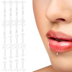 GGUFAY 24 adet şeffaf piercing, plastik, burun, dil, göğüs ucu, göğüs ucu, karın, dudak, labret, septum, kulak, kıkırdak, plastik piercing, yer tutucu, ameliyat için takı