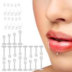 GGUFAY 30 adet şeffaf piercing, plastik, burun, dil, göğüs ucu, göğüs ucu, karın, dudak, labret, septum, kulak, kıkırdak, plastik piercing, ameliyat için yer tutucu takı