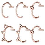 GGUFAY 6 adet burun piercingi, sahte piercing, burun halkası, septum dudak piercingi seti, burun hızması, iğnesiz, cerrahi çelik, burun piercingi, göğüs, kulak dudak için (pembe altın)