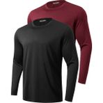 Ghassy Co. 2'li Paket Erkek %100 Pamuklu Likralı Spor Koşu Günlük Antrenman Uzun Kollu Penye T-Shirt - 3XL - Siyah - Bordo