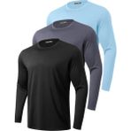 Ghassy Co. 3'lü Paket Erkek %100 Pamuklu Likralı Spor Koşu Günlük Antrenman Uzun Kollu Penye T-Shirt - 2XL - Siyah - Füme - Açık Mavi