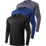 Ghassy Co. 3'lü Paket Erkek %100 Pamuklu Likralı Spor Koşu Günlük Antrenman Uzun Kollu Penye T-Shirt - 2XL - Siyah - Lacivert - Füme